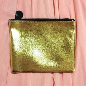 NEW Ipsy makeup bag; metallic gold & black patent look vinyl; black lining